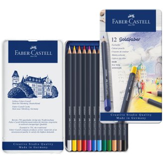 Карандаши Faber-Castell \"Goldfaber\" цветные, круглые, набор из 12 цветов в металлической коробке
