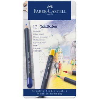 Карандаши Faber-Castell \"Goldfaber\" цветные, круглые, набор из 12 цветов в металлической коробке