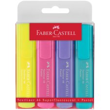 Текстовыделители Faber-Castell \"46 Superfluorescent+Pastel\" в наборе 2 фл.цв. и 2 пастел.цв.,1-5м