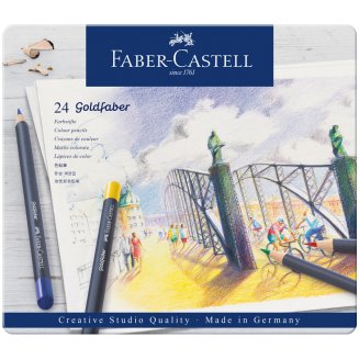 Карандаши Faber-Castell \"Goldfaber\" цветные, круглые, набор из 24 цветов в металлической коробке