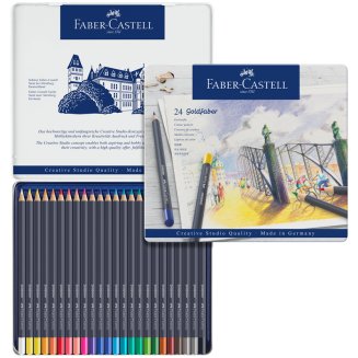 Карандаши Faber-Castell \"Goldfaber\" цветные, круглые, набор из 24 цветов в металлической коробке