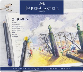 Карандаши Faber-Castell \"Goldfaber\" цветные, круглые, набор из 24 цветов в металлической коробке