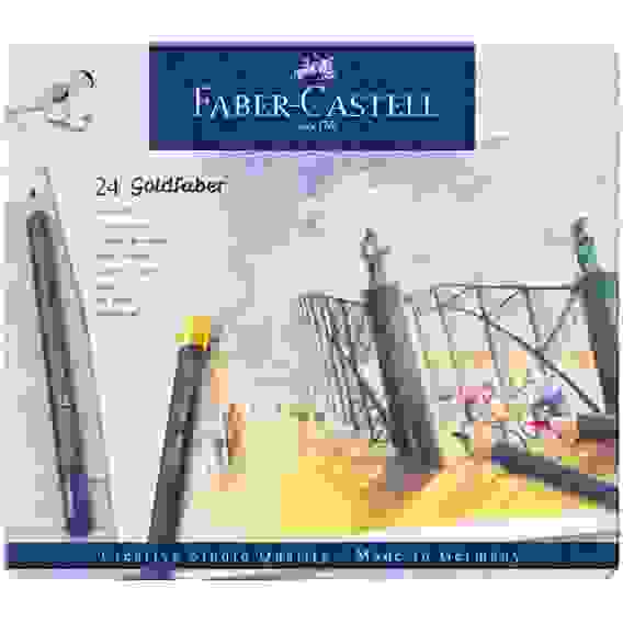 Карандаши Faber-Castell \"Goldfaber\" цветные, круглые, набор из 24 цветов в металлической коробке