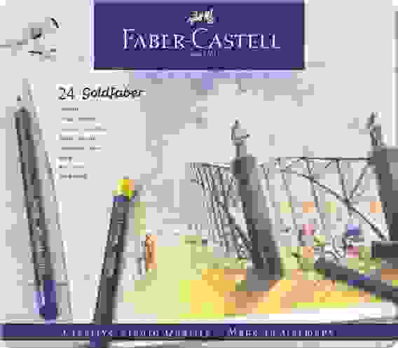 Карандаши Faber-Castell \"Goldfaber\" цветные, круглые, набор из 24 цветов в металлической коробке