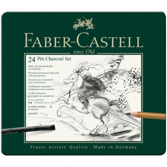 Набор угля и угольных карандашей Faber-Castell \"Pitt Charcoal\" 24 предмета, метал. кор.