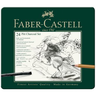 Набор угля и угольных карандашей Faber-Castell \"Pitt Charcoal\" 24 предмета, метал. кор.