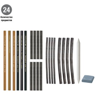 Набор угля и угольных карандашей Faber-Castell \"Pitt Charcoal\" 24 предмета, метал. кор.