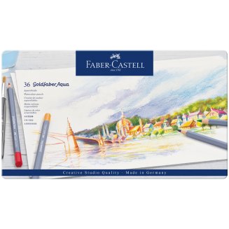 Карандаши Faber-Castell \"Goldfaber Aqua\" акварельные художественные,36 цв.в метал. коробке