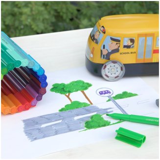 Набор Faber-Castell \"Connector School Bus\" для рисования, 33 фломастера, 10 клипс в метал.кор.