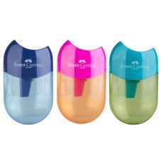 Точилка Faber-Castell пластиковая с 1м отверстием, контейнером, разных цветов