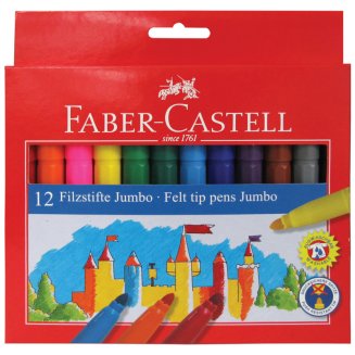 Фломастеры Faber-Castell \"Jumbo\" утолщенные в наборе из 12цв., смываемые в карт.упаковке