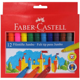 Фломастеры Faber-Castell \"Jumbo\" утолщенные в наборе из 12цв., смываемые в карт.упаковке