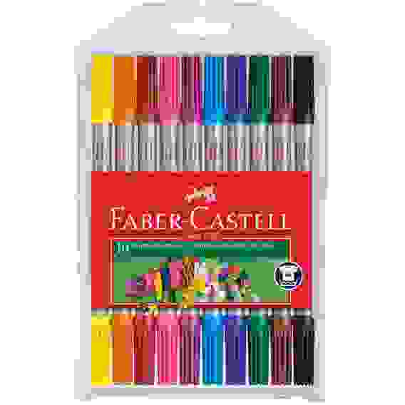 Фломастеры двусторонние Faber-Castell в наборе из 10цв., смываемые в пластиковой упаковке