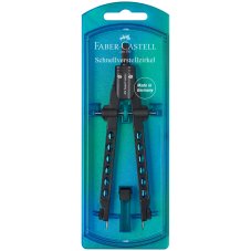 Циркуль Faber-Castell \"Factory\" в наборе с грифелями, голубой, в пластиковом футляре