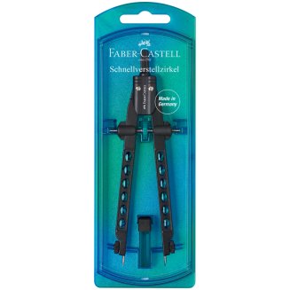 Циркуль Faber-Castell \"Factory\" в наборе с грифелями, голубой, в пластиковом футляре
