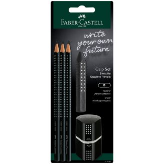 Набор карандашей ч/г Faber-Castell \"Grip 2001\", 3шт., трехран., заточен., ластик, точилка, черный б