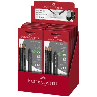 Набор карандашей ч/г Faber-Castell \"Grip 2001\", 3шт., трехран., заточен., ластик, точилка, черный б