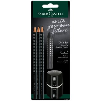 Набор карандашей ч/г Faber-Castell \"Grip 2001\", 3шт., трехран., заточен., ластик, точилка, черный б