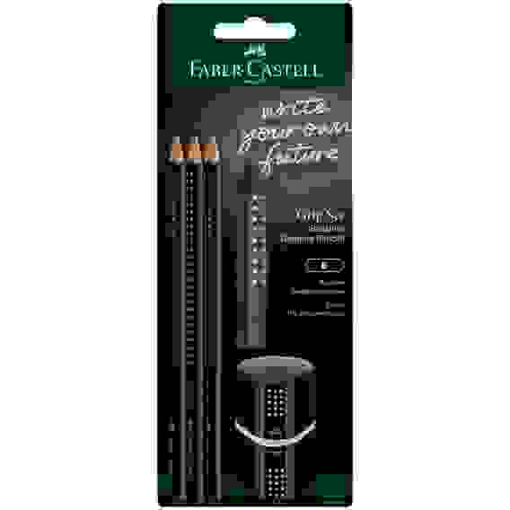 Набор карандашей ч/г Faber-Castell "Grip 2001", 3шт., трехран., заточен., ластик, точилка, черный б