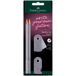 Набор карандашей ч/г Faber-Castell \"Sparkle\", 2шт., трехгран., заточен., точилка и ластик Sleeve, ба