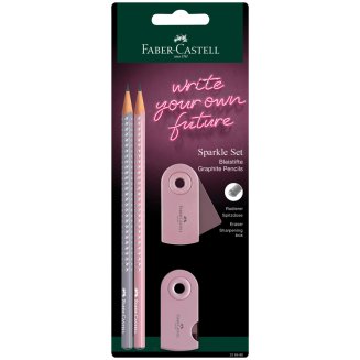 Набор карандашей ч/г Faber-Castell "Sparkle", 2шт., трехгран., заточен., точилка и ластик Sleeve, ро