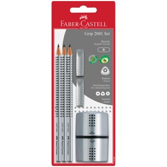 Набор карандашей ч/г Faber-Castell \"Grip 2001\", 3шт., трехгран., заточен., 2 шт. ластик-колпачок, то