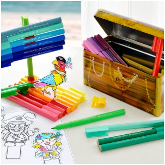Набор для рисования Faber-Castell \"Connector Treasure box\" 33 фломастера+10 клипс+2 карты для раскр.