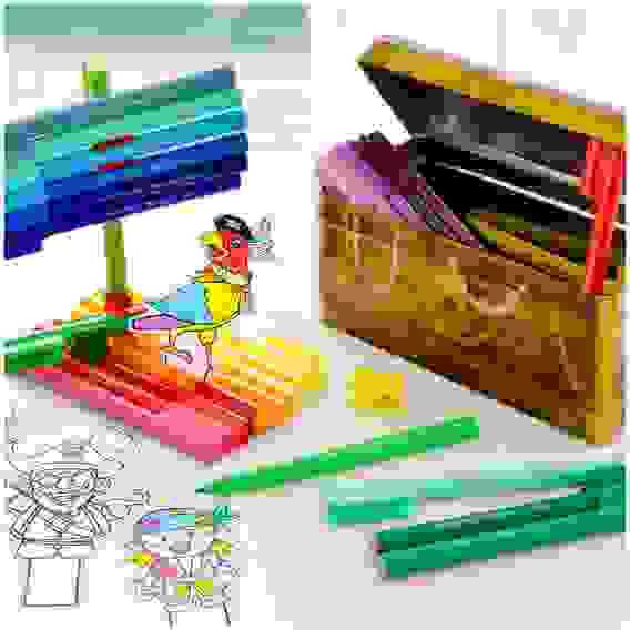 Набор для рисования Faber-Castell \"Connector Treasure box\" 33 фломастера+10 клипс+2 карты для раскр.