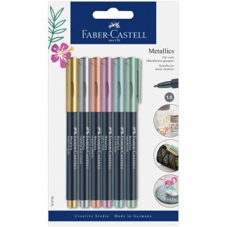 Набор маркеров для декорирования Faber-Castell \"Metallics\", 6 цв, металлик, пулевидный, 1,5мм, блист