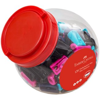 Точилка пластиковая Faber-Castell \"Slim\", 1 отверстие, без ШК на шт., ассорти, в банке, 120 шт