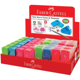 Точилка пластиковая Faber-Castell \"Sleeve Mini\", 1 отв., конт-р, 24шт+ластик \"Sleeve Mini\",прямоуг.,