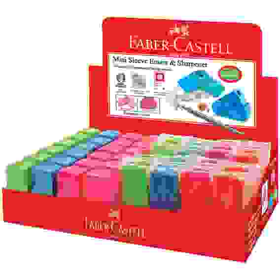 Точилка пластиковая Faber-Castell "Sleeve Mini", 1 отв., конт-р, 24шт+ластик "Sleeve Mini",прямоуг.,