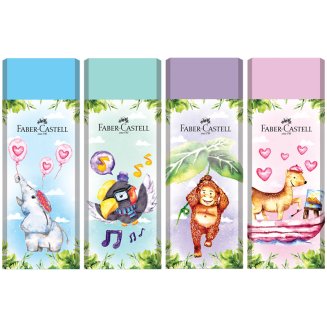 Ластик Faber-Castell \"Happy Jungle\", прямоугольный, картонный футляр, 62*21,5*11,5мм, ассорти