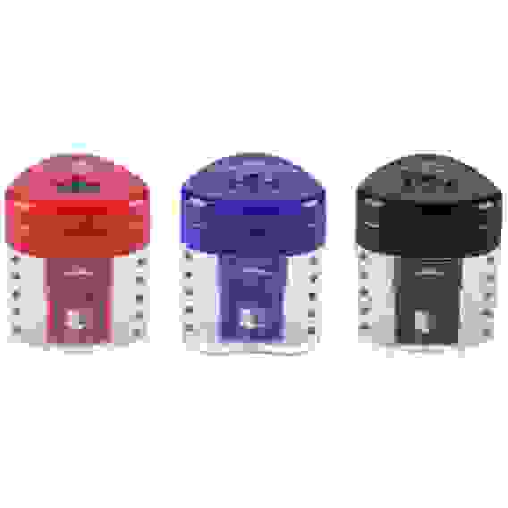 Точилка пластиковая Faber-Castell \"Grip 1834\", 1 отверстия, контейнер, красный/синий/черный