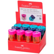 Точилка пластиковая Faber-Castell \"Grip Auto Mini\", 1 отверстие, контейнер, розов./оранж., бирюзов.
