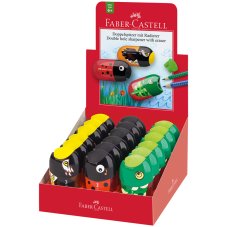 Точилка пластиковая с ластиком Faber-Castell \"Animals\", 2 отверстия, контейнер, ассорти
