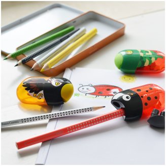 Точилка пластиковая с ластиком Faber-Castell \"Animals\", 2 отверстия, контейнер, ассорти