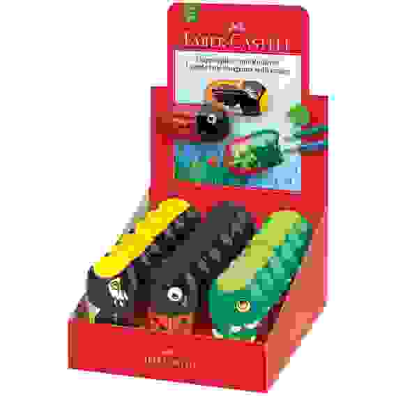 Точилка пластиковая с ластиком Faber-Castell \"Animals\", 2 отверстия, контейнер, ассорти