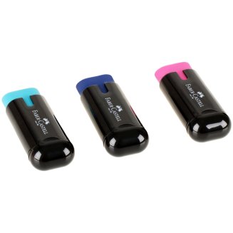 Точилка пластиковая с ластиком Faber-Castell \"Combi\", 1 отверстие, контейнер, ассорти