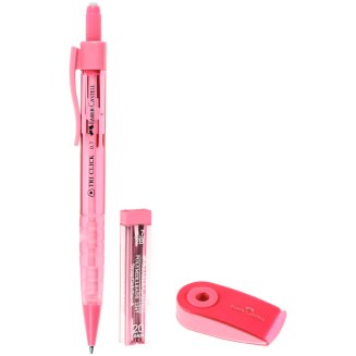 Карандаш механический Faber-Castell "Tri Click", 2B, 0,7мм, с ласт+грифели 20шт, 0,7мм+ластик "Sleev