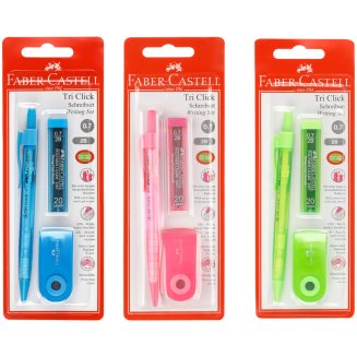 Карандаш механический Faber-Castell "Tri Click", 2B, 0,7мм, с ласт+грифели 20шт, 0,7мм+ластик "Sleev