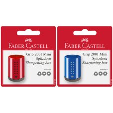 Точилка пластиковая Faber-Castell \"Grip 2001 Mini\", 1 отверстие, контейнер, синяя/ красная, блистер