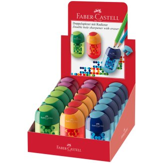 Точилка пластиковая с ластиком Faber-Castell \"Two Tone\", 2 отверстия, контейнер, светло-зелен/зелен.