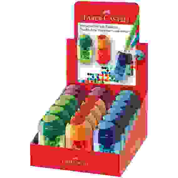 Точилка пластиковая с ластиком Faber-Castell "Two Tone", 2 отверстия, контейнер, светло-зелен/зелен.