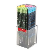 Карандаш Faber-Castell \"Party\" чернографитный, круглый, HB, с ластиком, ассотри в пластик.стакане