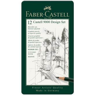 Набор Faber-Castell \"Castell 9000 Design Set\" карандашей чернографитных, 12шт., от 5H до 5B в м/кор