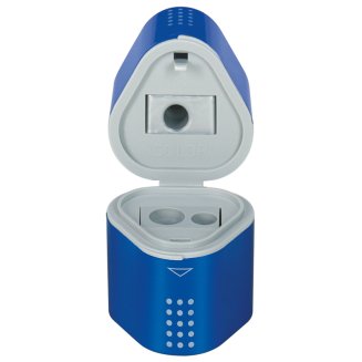 Точилка Faber-Castell \"Trio Grip 2001\" пластиковая с 3мя отверстиями, 2мя контейнерами, красно-синяя