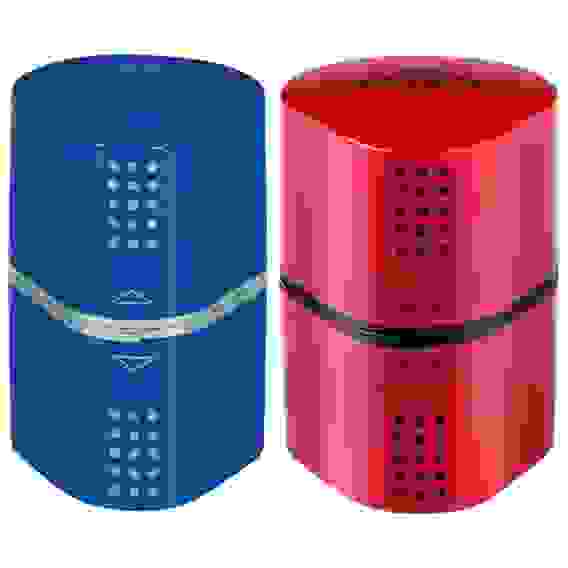 Точилка Faber-Castell \"Trio Grip 2001\" пластиковая с 3мя отверстиями, 2мя контейнерами, красно-синяя