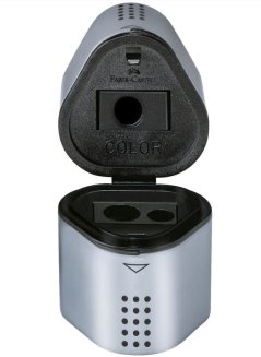 Точилка Faber-Castell \"Trio Grip 2001\" пластиковая, 3 отверстия, 2 контейнера, пластиковая с 3мя от