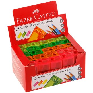 Точилка Faber-Castell пластиковая с 1м отверстием, контейнером, флуоресцентных цветов